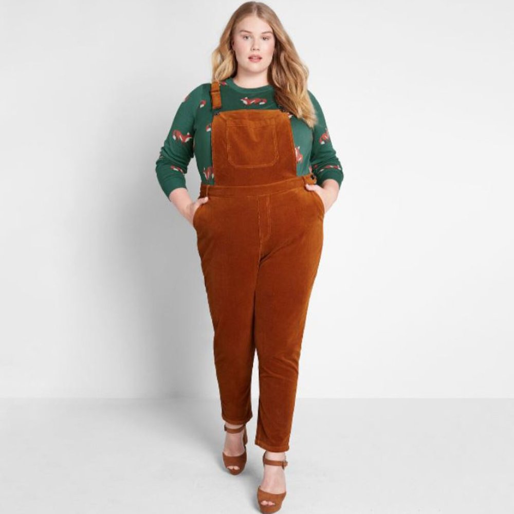 MODCLOTH Fall Potluck Corduroy Overalls Ginger Size 1X